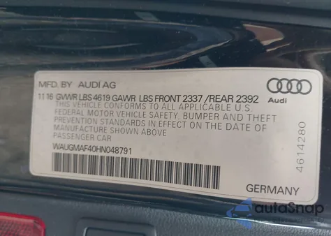 2017 Audi A4 2.0T Ultra Premium z USA, uszkodzony, nr VIN WAUGMAF40HN048791